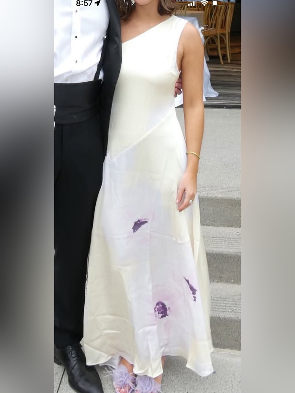 One-Shoulder Butter Yellow Maxi Dress with Lavender Accents